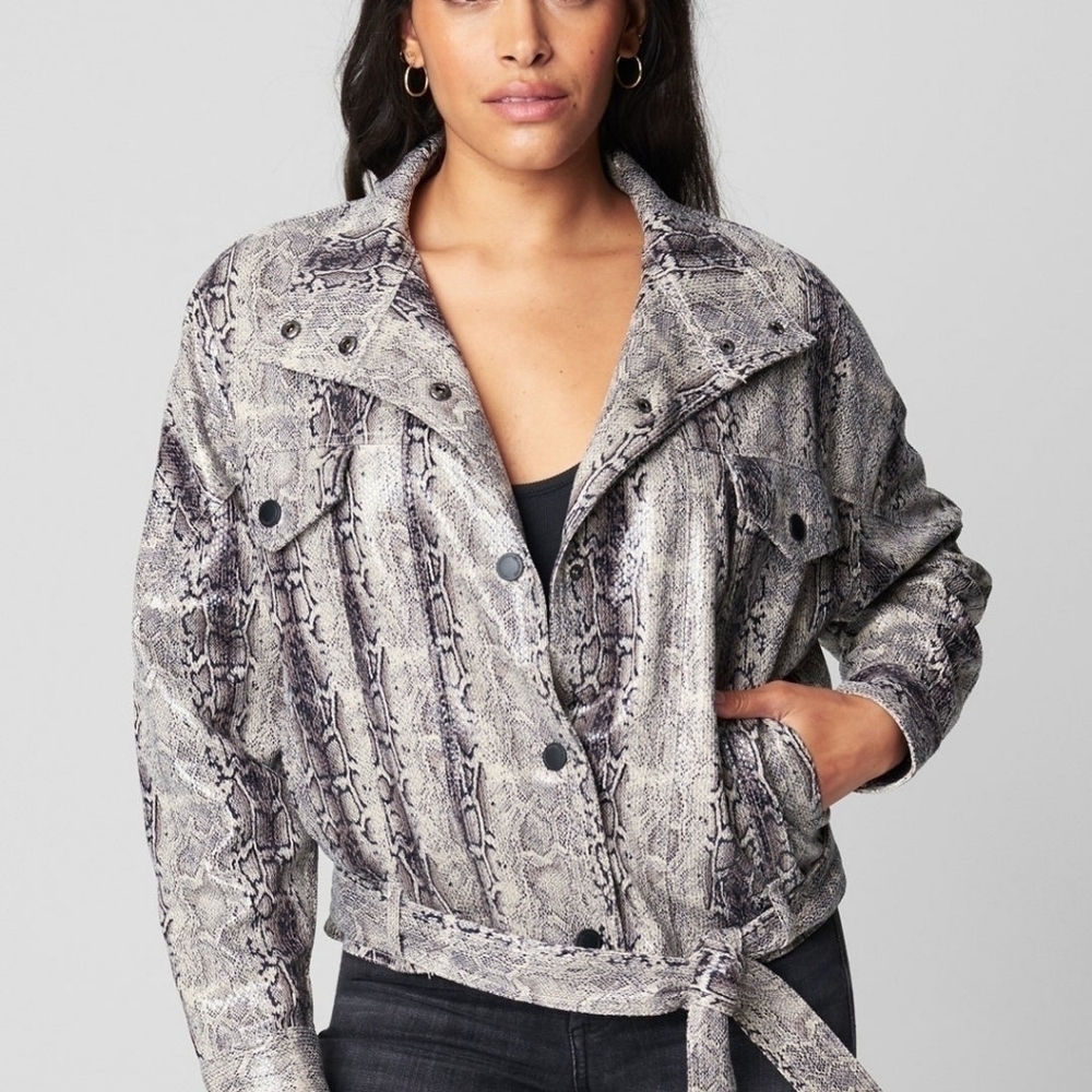 NWT Blank NYC Here We Go Again Faux Leather Snake Moto Jacket Size Small $128